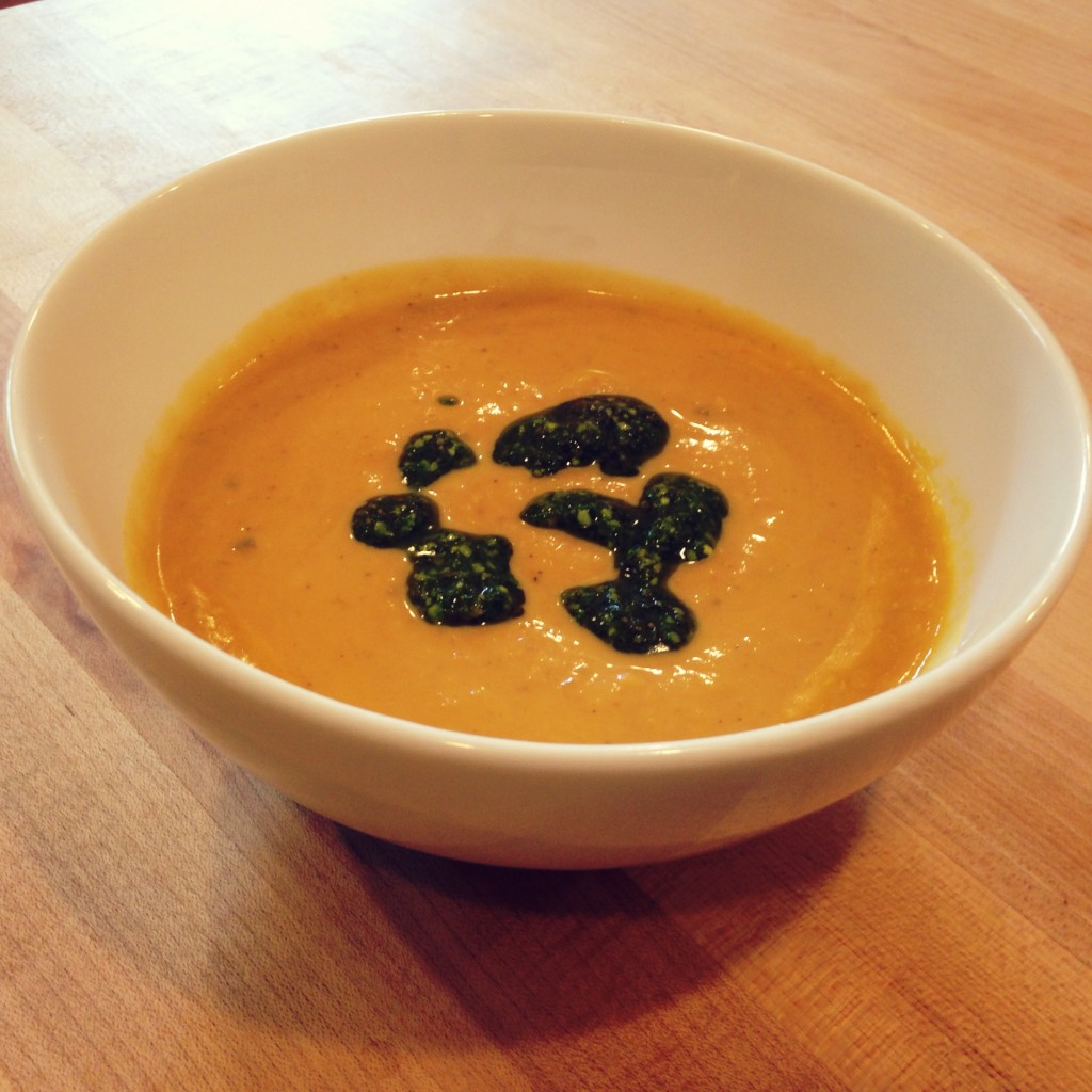 pumpkin bisque with pesto